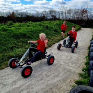 Braddock Primary Pupils using go kart track Braddock Primary Pupils using go kart track