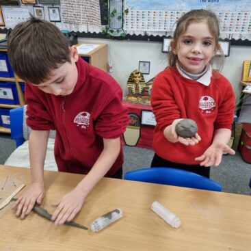 Braddock Primary Pupils with clay