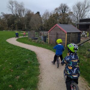 St Tudy Primary School Pupils practising bike riding