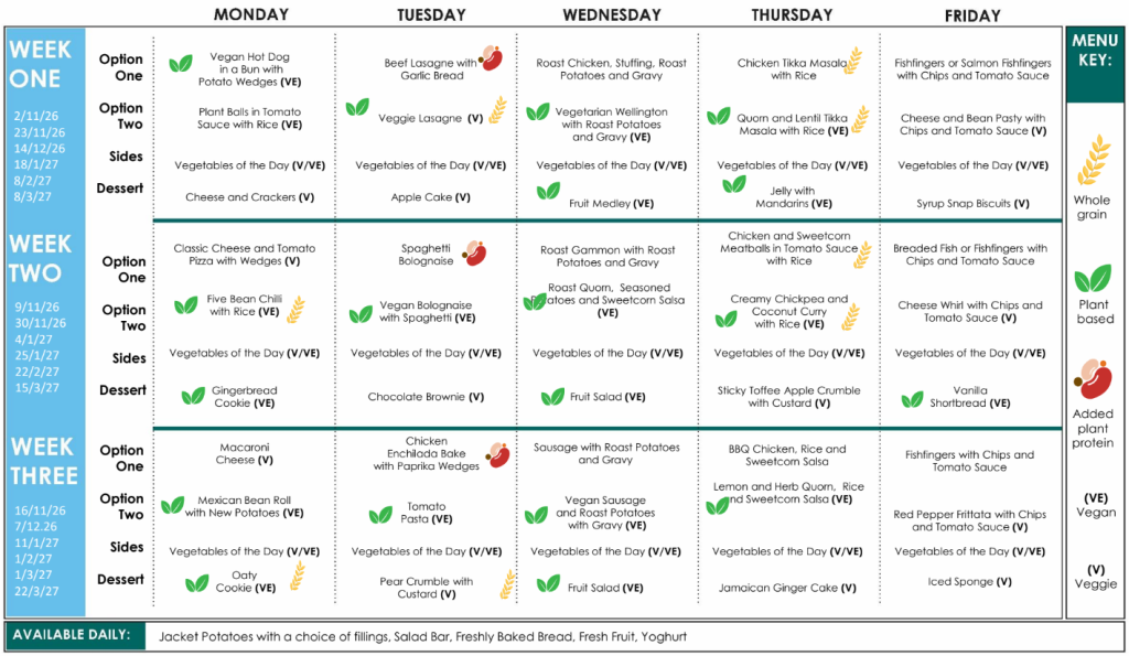 School Autumn Lunch Menu 26